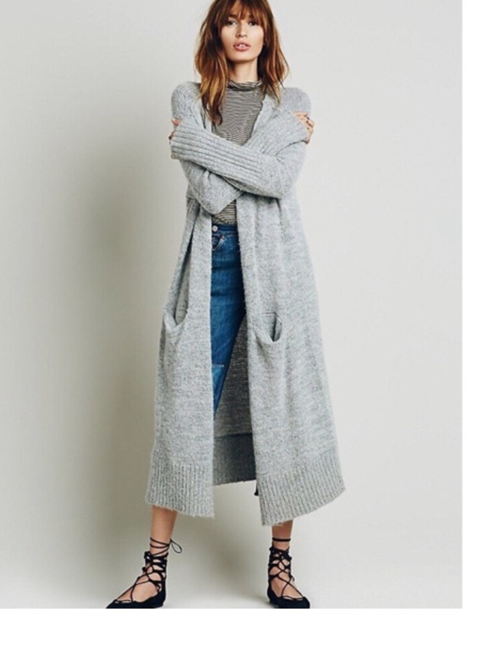 Free People Santa Cruz duster Gray Long Open-Front Cardigan sz S